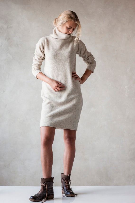 white polo neck jumper dress