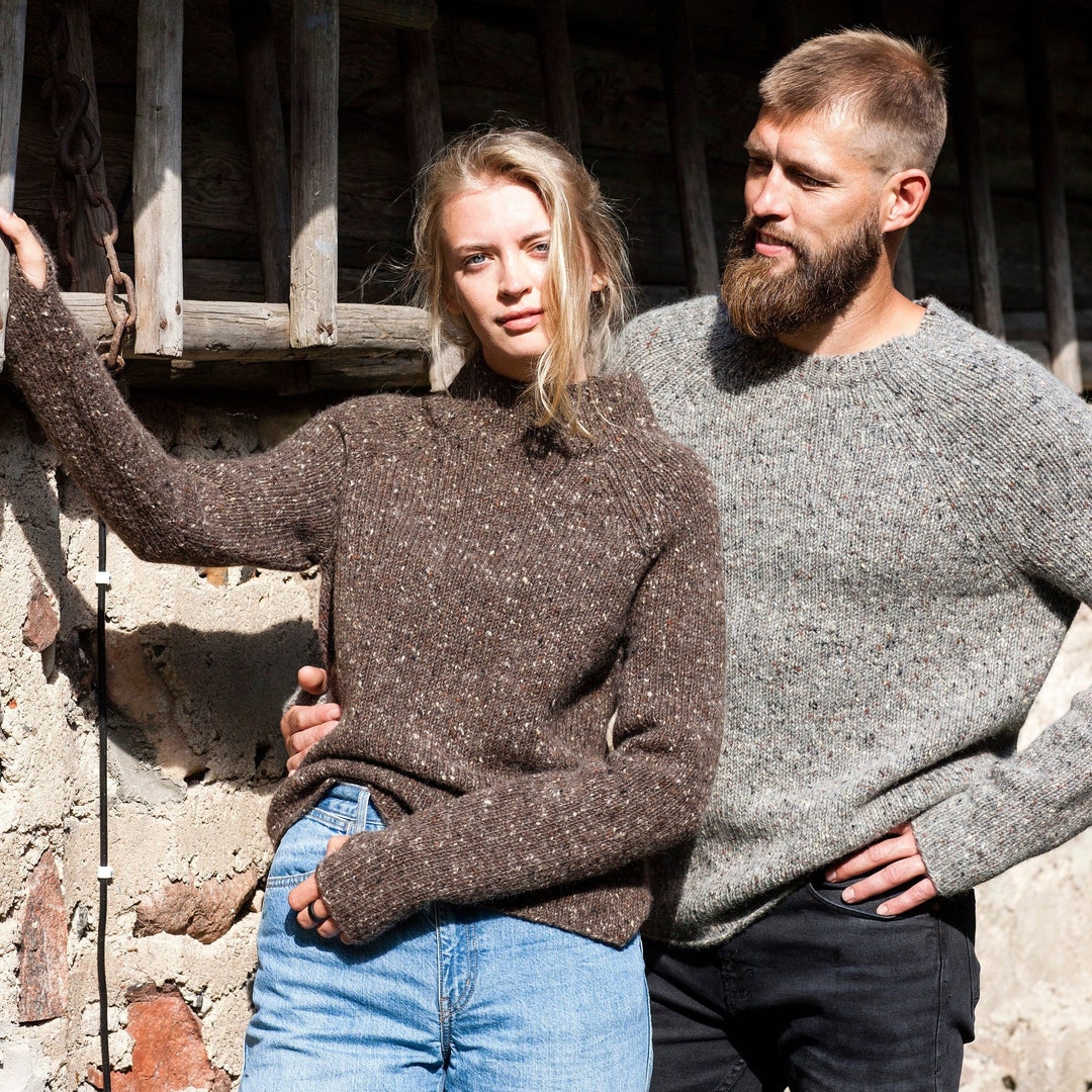 Thick WOOL Tweed SWEATER Stand up Collar Jumper Relaxed Fit ...