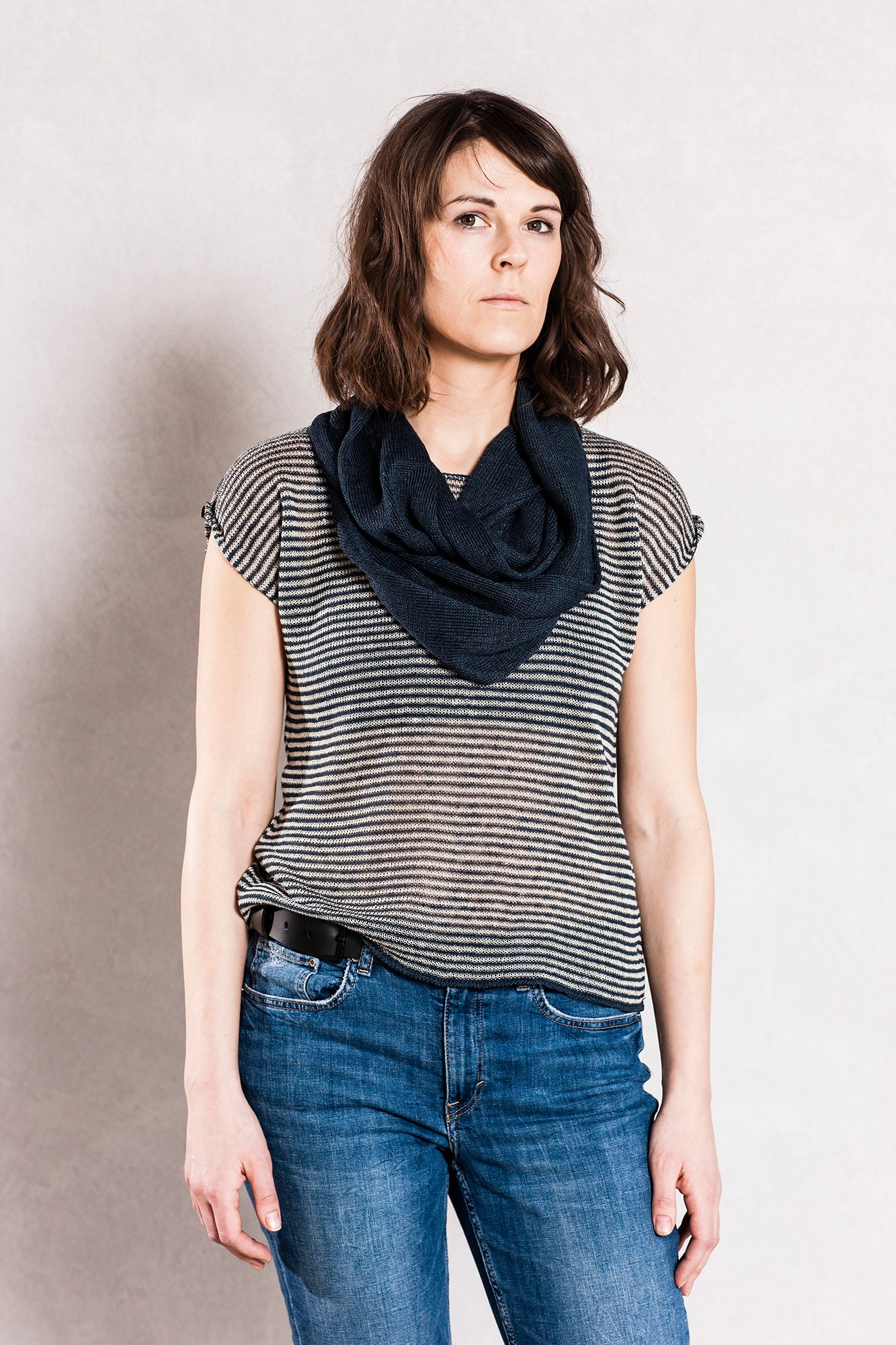 Striped linen top Knit linen t shirt Linen tee Knitted | Etsy