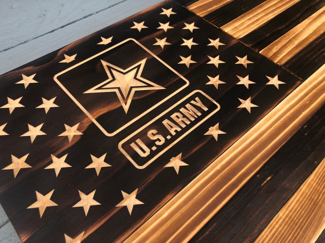 Rustic US Army Flag: Engraved Emblem, Charred Wood - Etsy