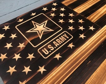 US Army Rustic Flag, Custom Army flag with engraved Army emblem