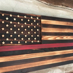 Thin Red Line Wooden Flag Firefighter Flag Thin Red Line Firefighter Charred, United States Flag, US Flag, Red Line Retirement Gift