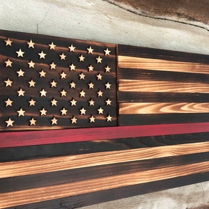 Thin Red Line Wooden Flag, Firefighter Flag, Thin Red Line, Firefighter, Charred, Burnt, Wooden Flag, United States Flag, US Flag, Red Line image 1