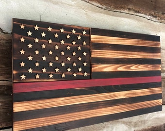 Thin Red Line Wooden Flag, Firefighter Flag, Thin Red Line, Firefighter, Charred, Burnt, Wooden Flag, United States Flag, US Flag, Red Line