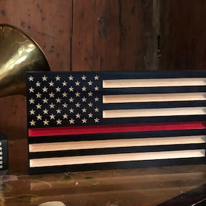 Thin Red Line Wooden Flag, Firefighter, Thin Red Line, Wooden Flag, United States Flag, US Flag