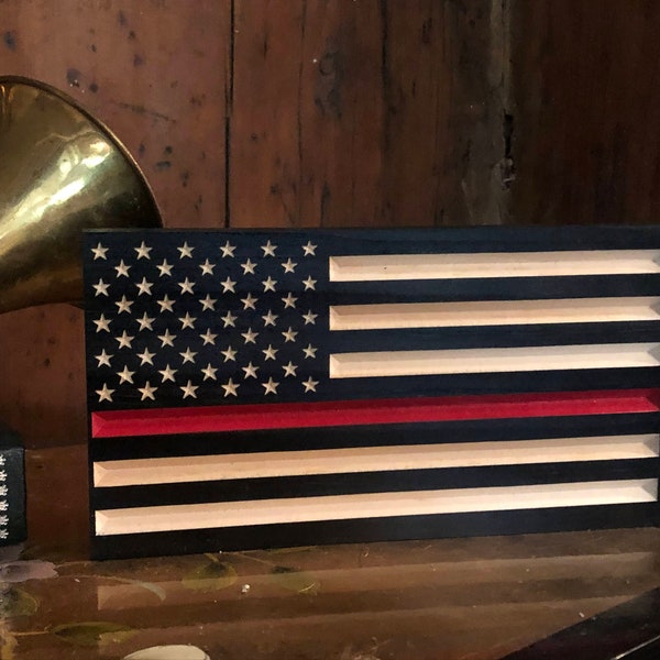 Thin Red Line Wooden Flag, Firefighter, Thin Red Line, Wooden Flag, United States Flag, US Flag