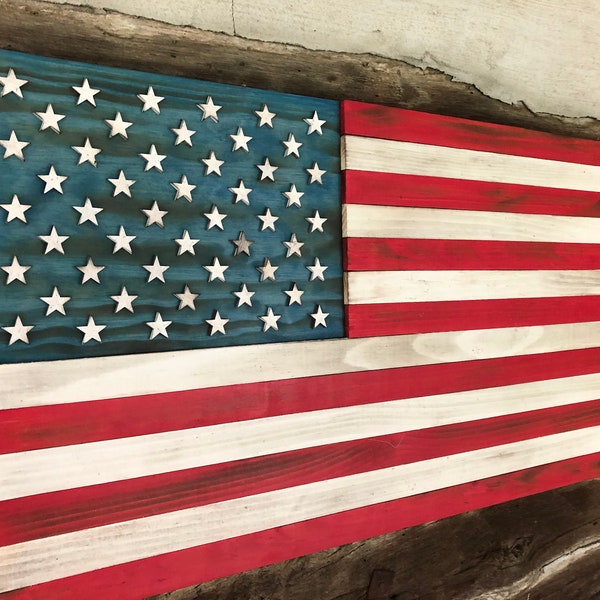 Bandera estadounidense de madera rústica: decoración de pared de EE. UU. en madera carbonizada