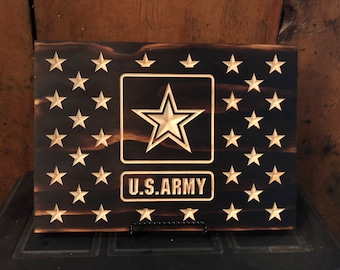 US Army Stars only burnt wood, rustic wooden stars engraved