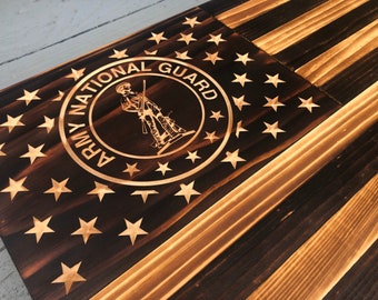 US Army National Guard Rustic Flag, Custom National Guard flag with engraved Natioanl Guard emblem