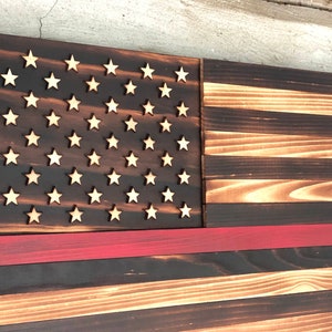 Thin Red Line Wooden Flag, Firefighter Flag, Thin Red Line, Firefighter, Charred, Burnt, Wooden Flag, United States Flag, US Flag, Red Line image 3