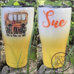 Custom Two-Color Transition Glitter Tumbler (School Bus Driver) wine/curved/skinny travel tumbler w/lid and straw