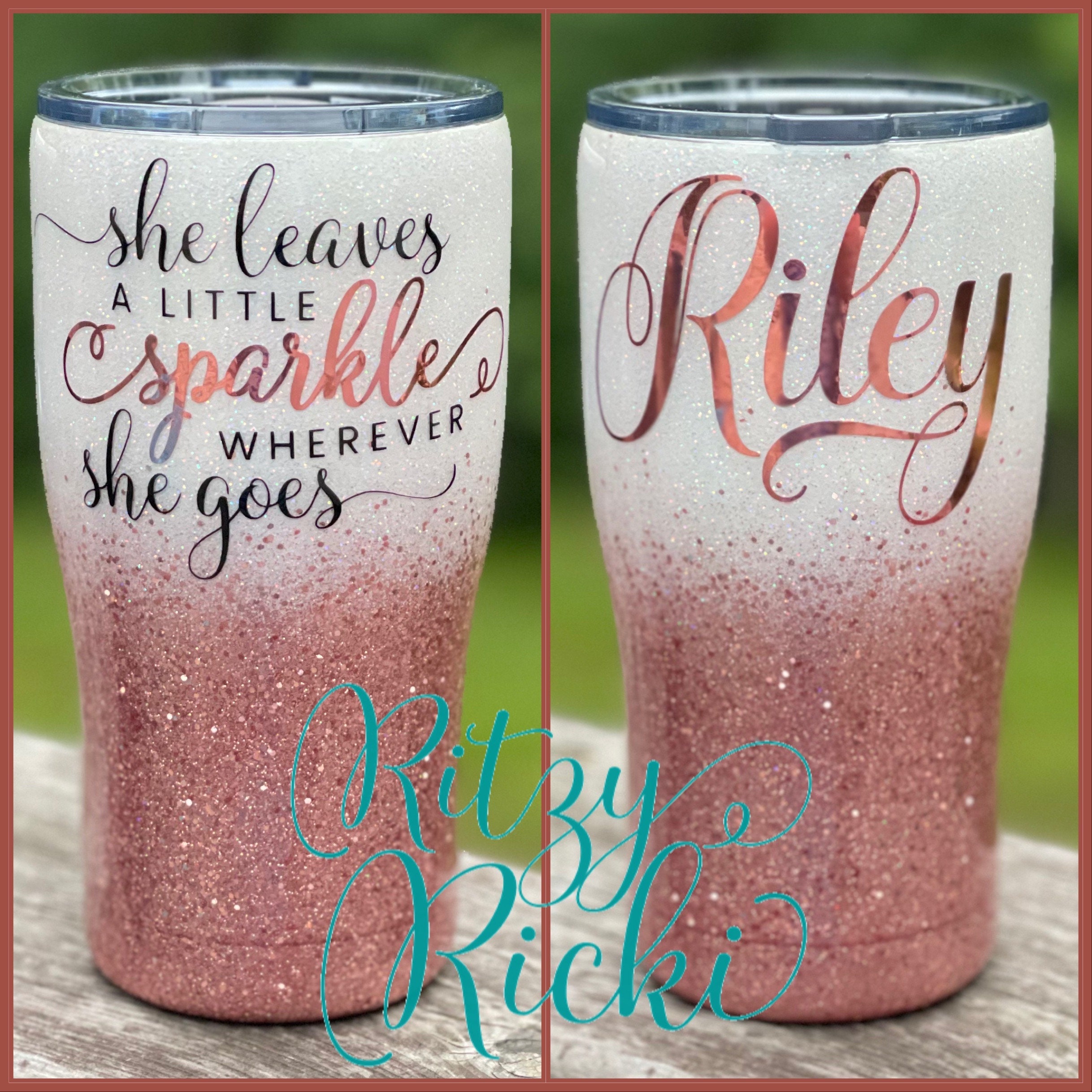 personalized tumbler with straws personalized with glitter pattern and the  sayings Amelia the Big Sister and Heart and Heart