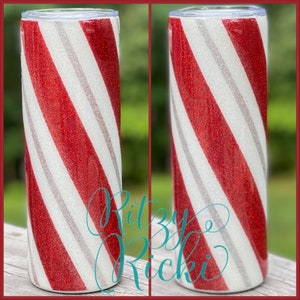 Custom Three-Color Candy Cane Glitter Tumbler wine/curved/skinny travel tumbler w/lid and straw