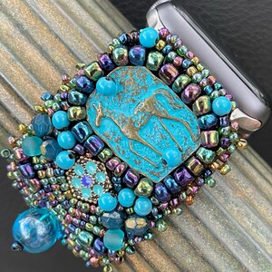 Apple Uhrenarmband - 42-44-45048-49 mm - Damen - verstellbar - "Southwestern Blue Horses"