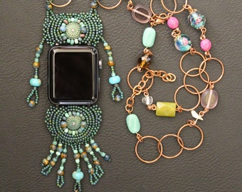 Apple Watch Necklace - 42-44-45 mm SE - Women's - Adjustable - "Southwestern Matte Turquoise"