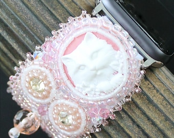 Apple Watch Band - 42-49 mm - Women's - Adjustable - "Cats on Pink"