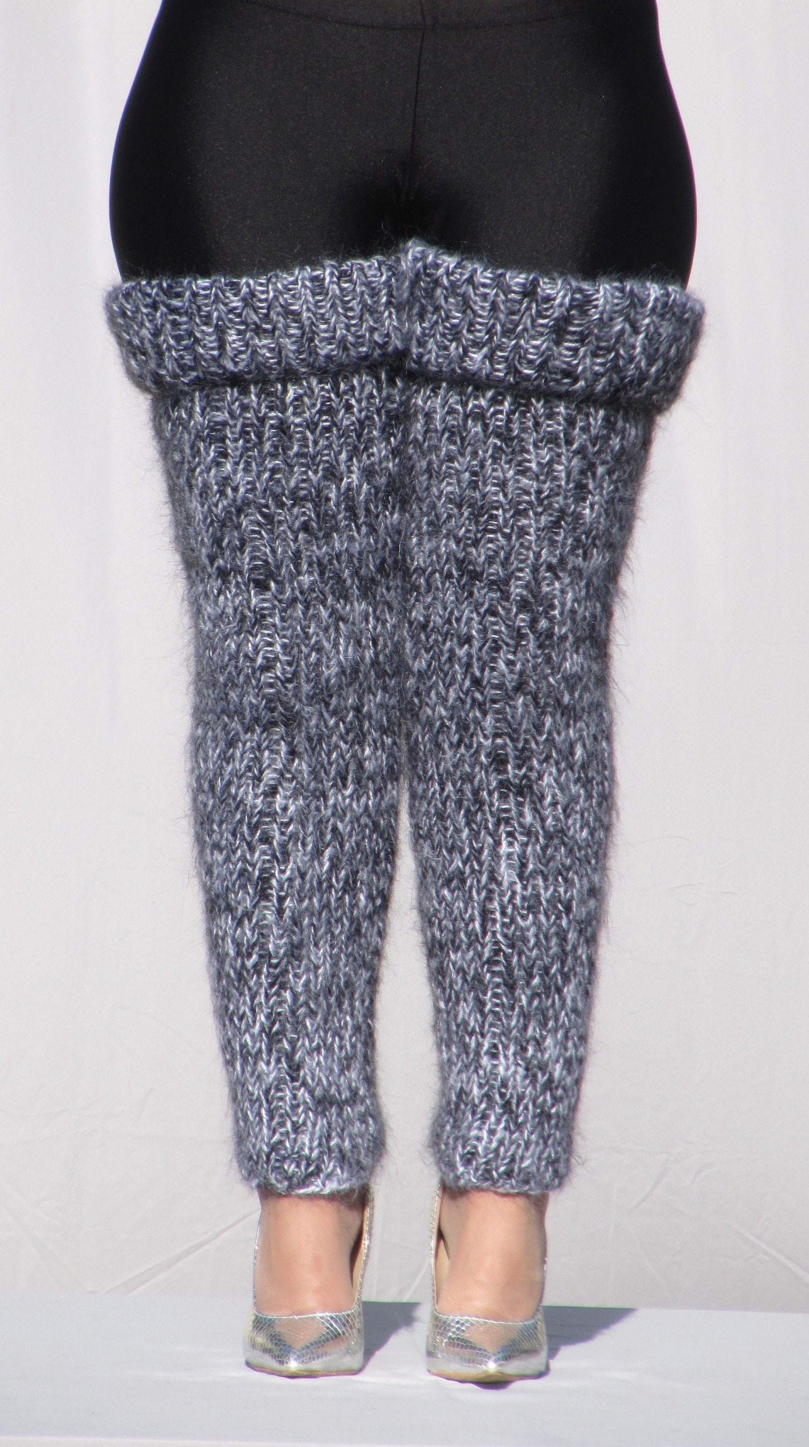 MOHAIR Hand Knitted BLACK & WHITE Gaiters Legwarmers Legging Spats