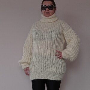 MOHAIR Hand Knitted IVORY Sweater Turtleneck Ribbed Pullover - Etsy