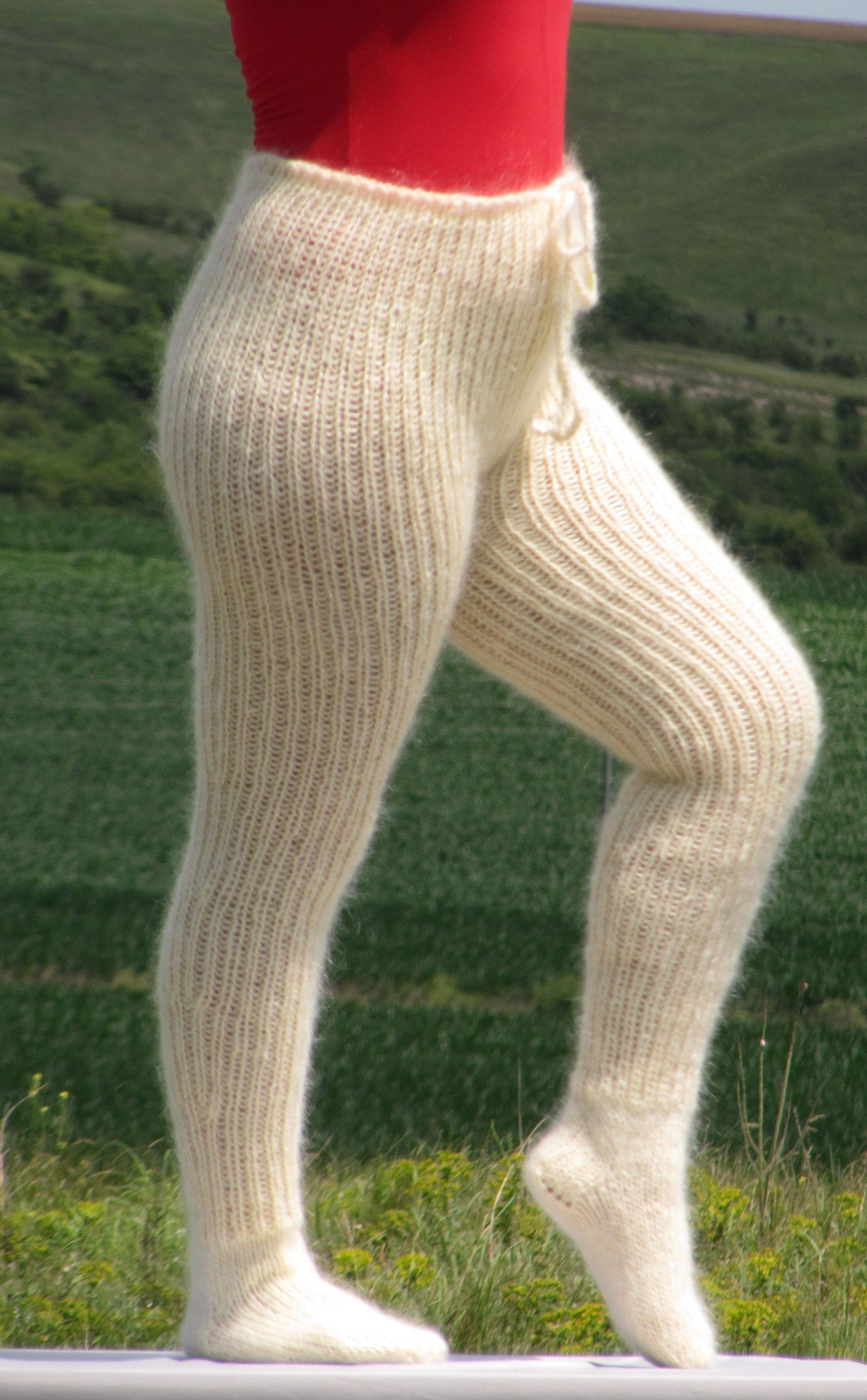 MOHAIR CREAM Pants With Socks Fuzzy Trousers With Socks - Etsy