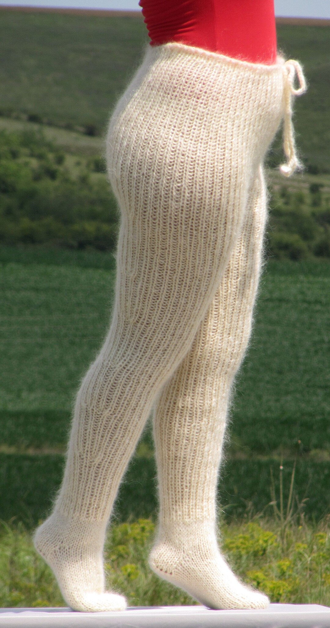 MOHAIR CREAM Pants With Socks Fuzzy Trousers With Socks - Etsy