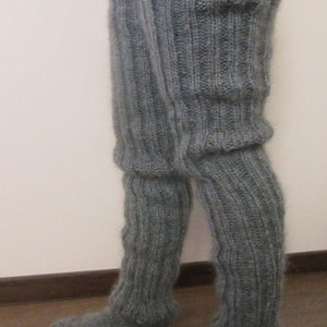 Mohair Hand knitted Long socks stockings GREY MELANGE leg warmers Fluffy Soft Cozy image 2