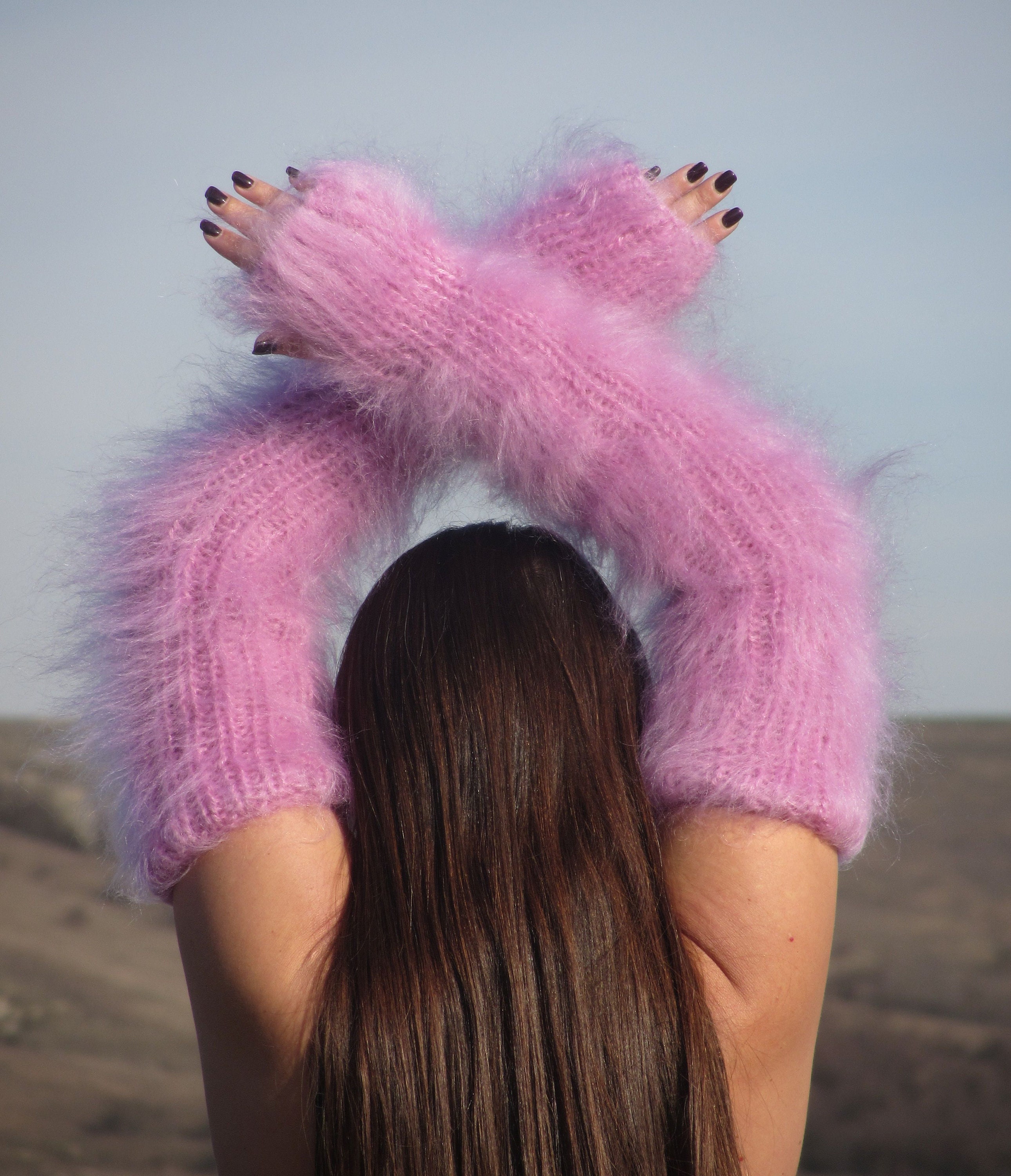 FUZZY Mohair LIGHT PINK long mittens thick warm handmade Ski Etsy