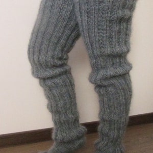 Mohair Hand knitted Long socks stockings GREY MELANGE leg warmers Fluffy Soft Cozy image 6