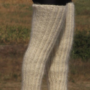 MOHAIR hand knitted Denim Melange gaiters LEGWARMERS legging spats Unisex