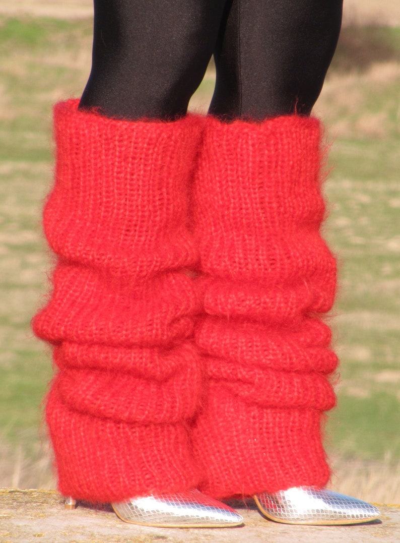 MOHAIR tejido a mano polainas ROJAS brillantes LEGWARMERS legging spats Unisex Ribbed Soft imagen 3