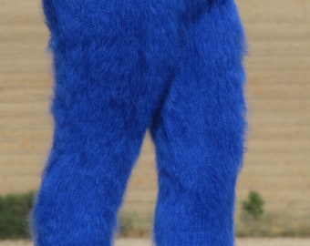 MOHAIR Designer ROYAL BLUE Hand Knitted Pants Legwarmers Trousers Unisex