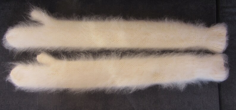 Moufles longues FUZZY en mohair IVOIRE, épaisses, chaudes, faites main, douces, ski confortables, gants moelleux image 9