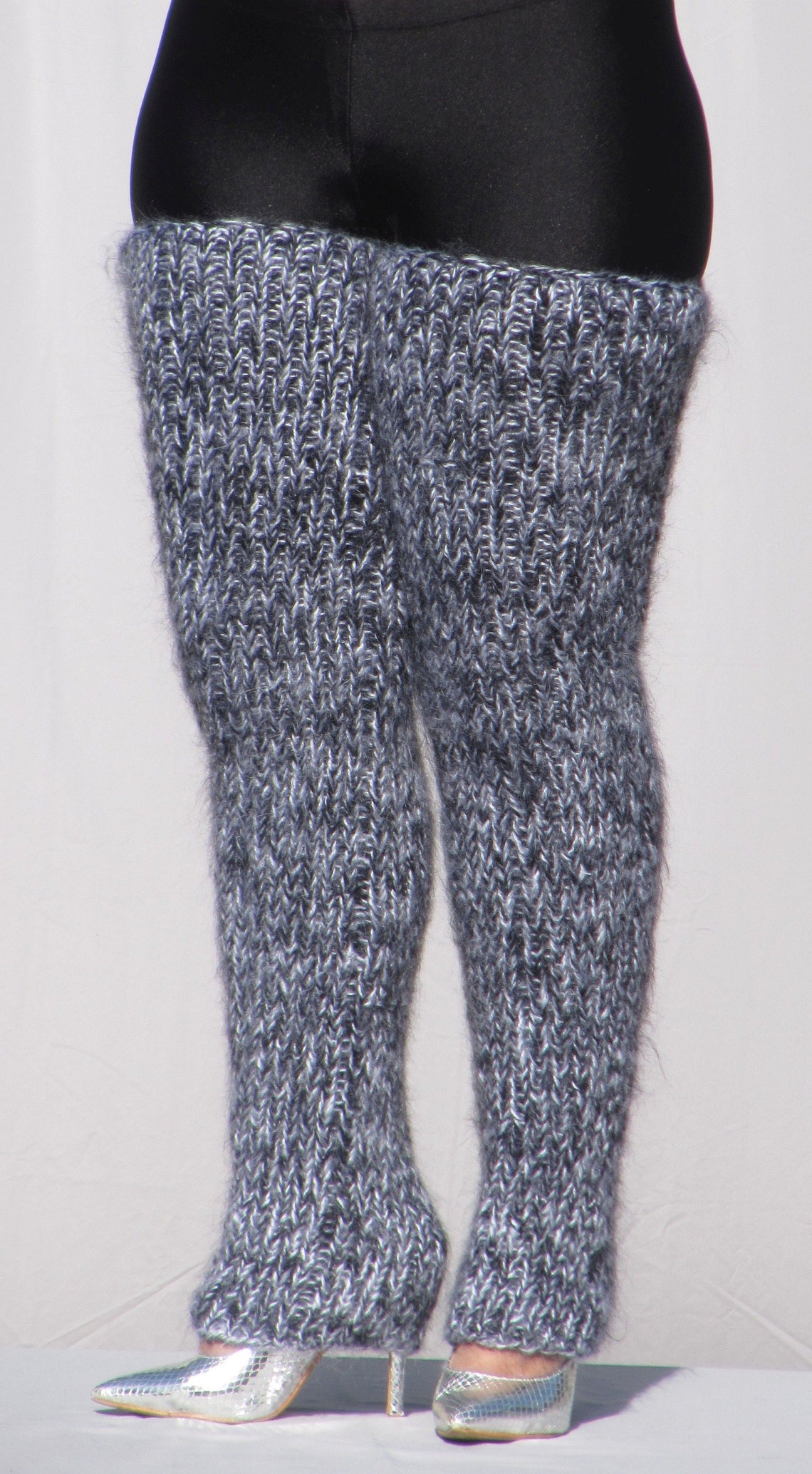 MOHAIR Hand Knitted BLACK & WHITE Gaiters Legwarmers Legging Spats