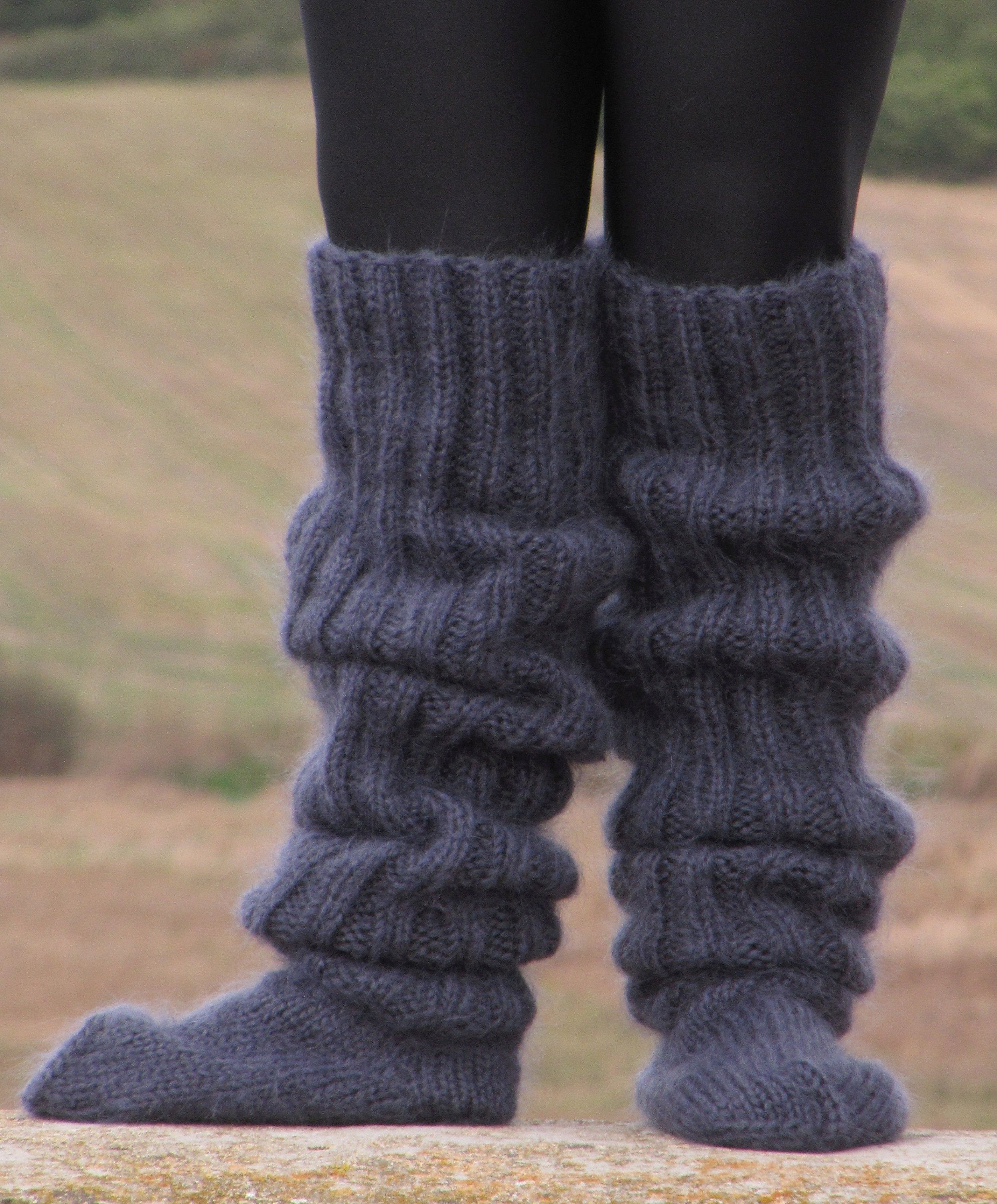 MOHAIR Hand Knitted Long Socks Stockings DARK GREY Leg Warmers Etsy