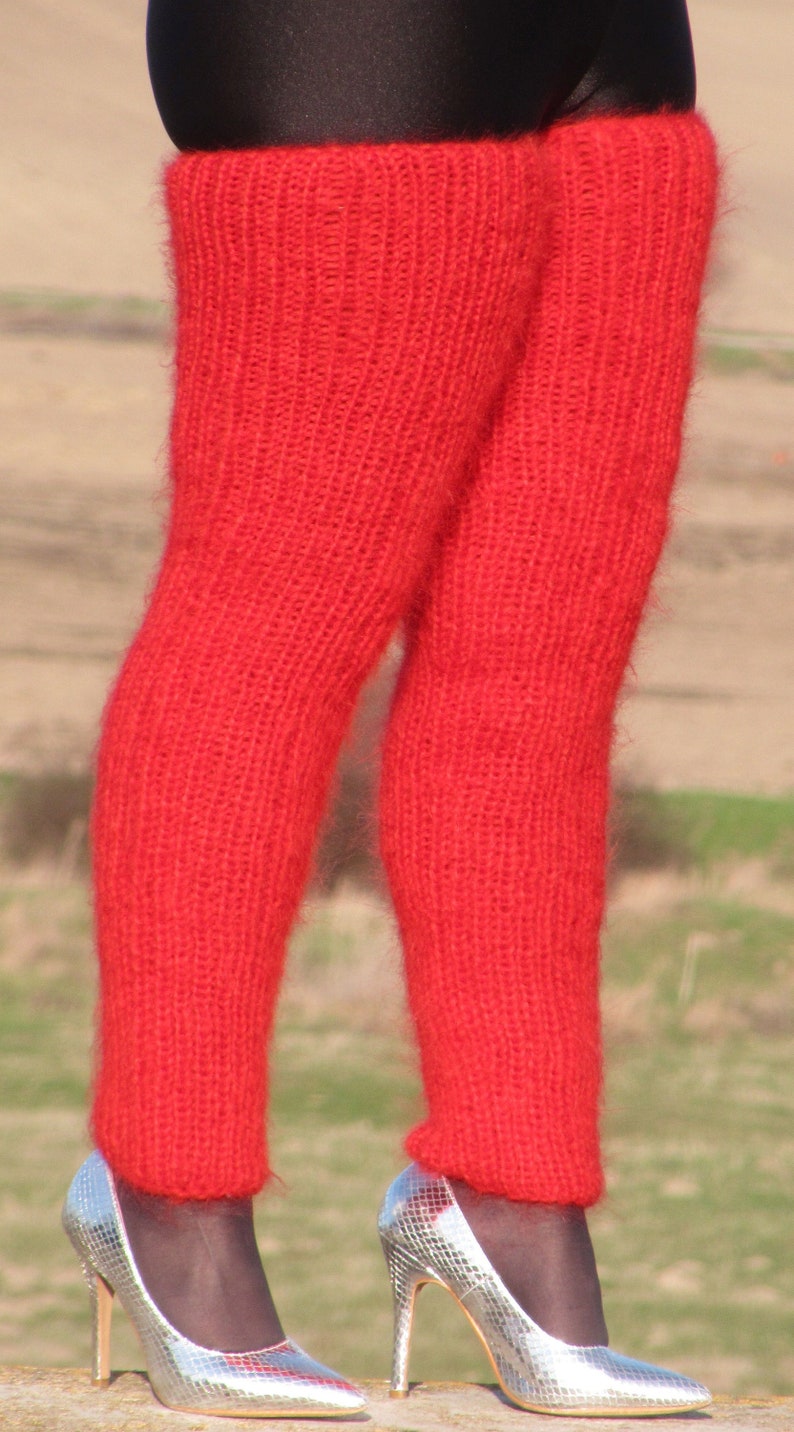 MOHAIR tejido a mano polainas ROJAS brillantes LEGWARMERS legging spats Unisex Ribbed Soft imagen 7