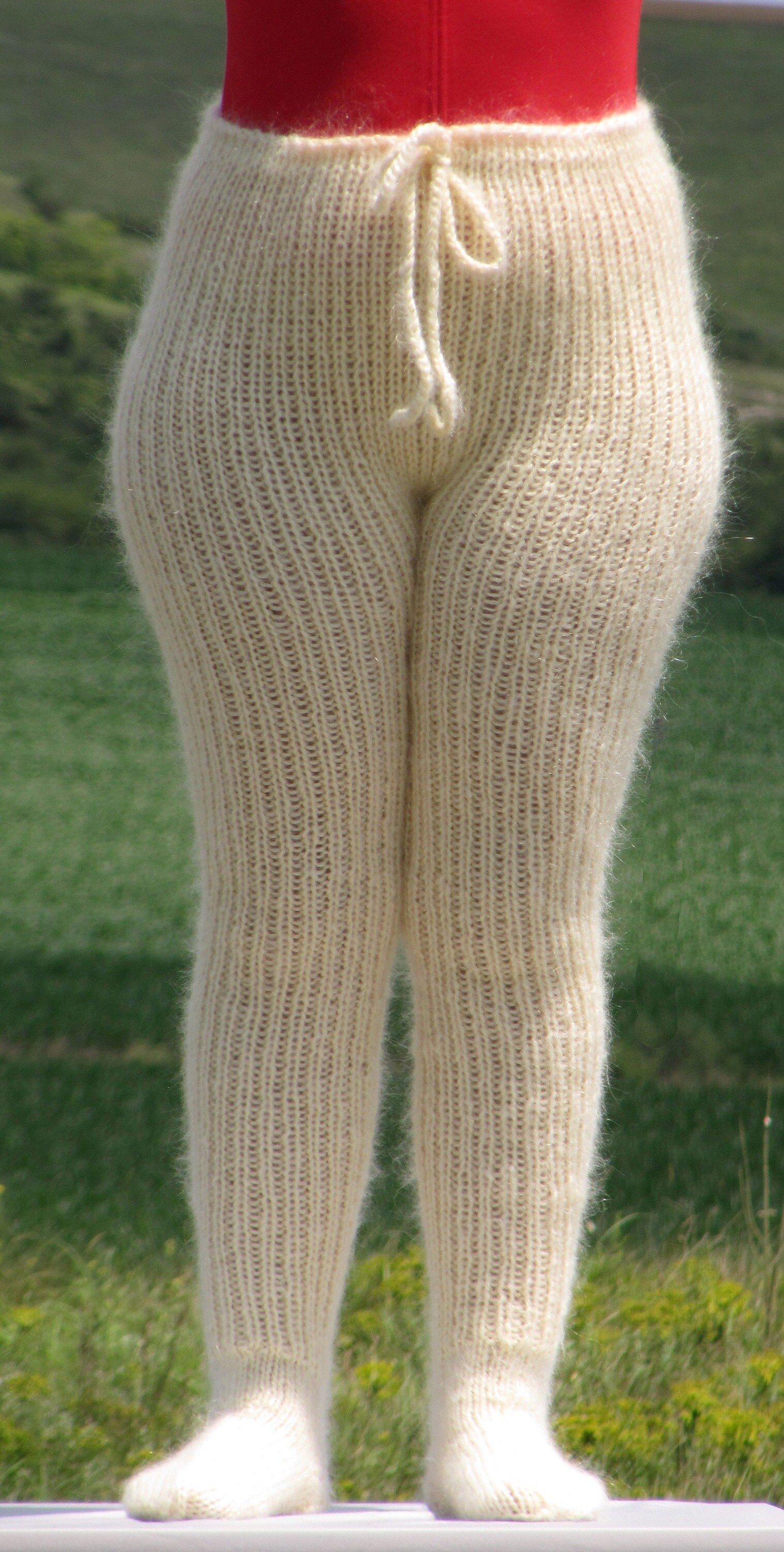 MOHAIR CREAM Pants With Socks Fuzzy Trousers With Socks - Etsy