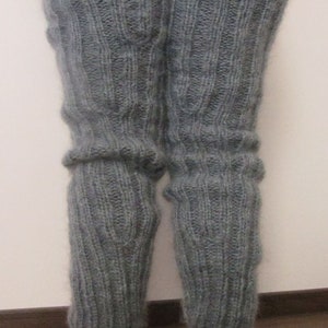 Mohair Hand knitted Long socks stockings GREY MELANGE leg warmers Fluffy Soft Cozy image 8