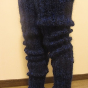 MOHAIR Handgestrickte Lange Socken Strümpfe Schwarz & Royalblau Melange Beinwärmer unisex weich
