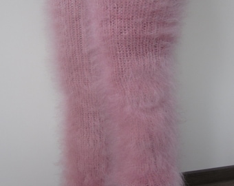 FUZZY mohair hand knitted POWDER gaiters LEGWARMERS legging spats Unisex Soft