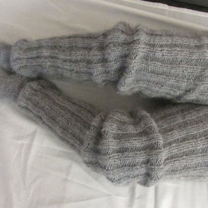 Mohair Hand knitted Long socks stockings GREY MELANGE leg warmers Fluffy Soft Cozy image 9