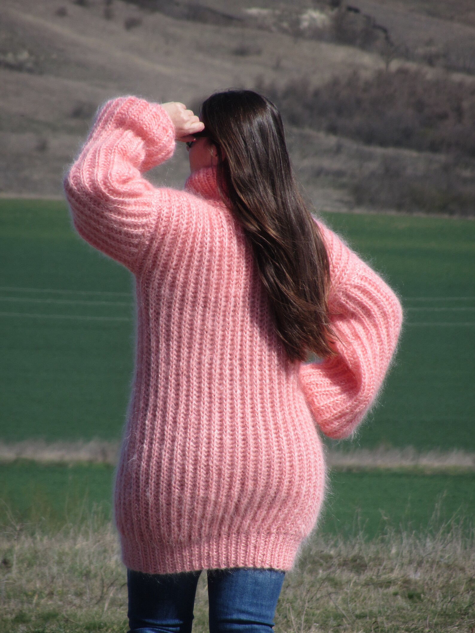 Cropped Knit Striped Sweater in Salmon main image 1