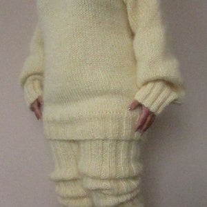 MOHAIR hand knitted 4 strands CREAM SET - sweater § huge socks