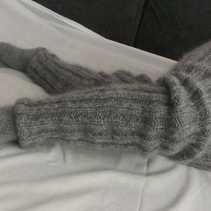 Mohair Hand knitted Long socks stockings GREY MELANGE leg warmers Fluffy Soft Cozy image 1