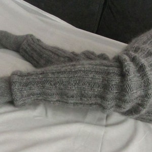 Mohair Tricoté à la main Chaussettes longues Bas Jambières GRIS MÉLANGÉ Fluffy Soft Cosy image 1