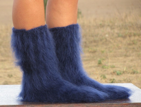 FUZZY Short Mohair Socks NAVY BLUE Thick Hand Knitted Fluffy Leg Warmers  Soft -  Canada