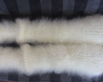 FUZZY mohair hand knitted IVORY gaiters LEGWARMERS legging spats Unisex Soft