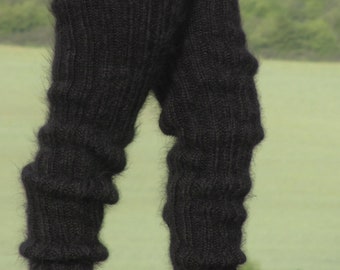 MOHAIR Hand knitted Long socks stockings BLACK leg warmers unisex soft Cozy