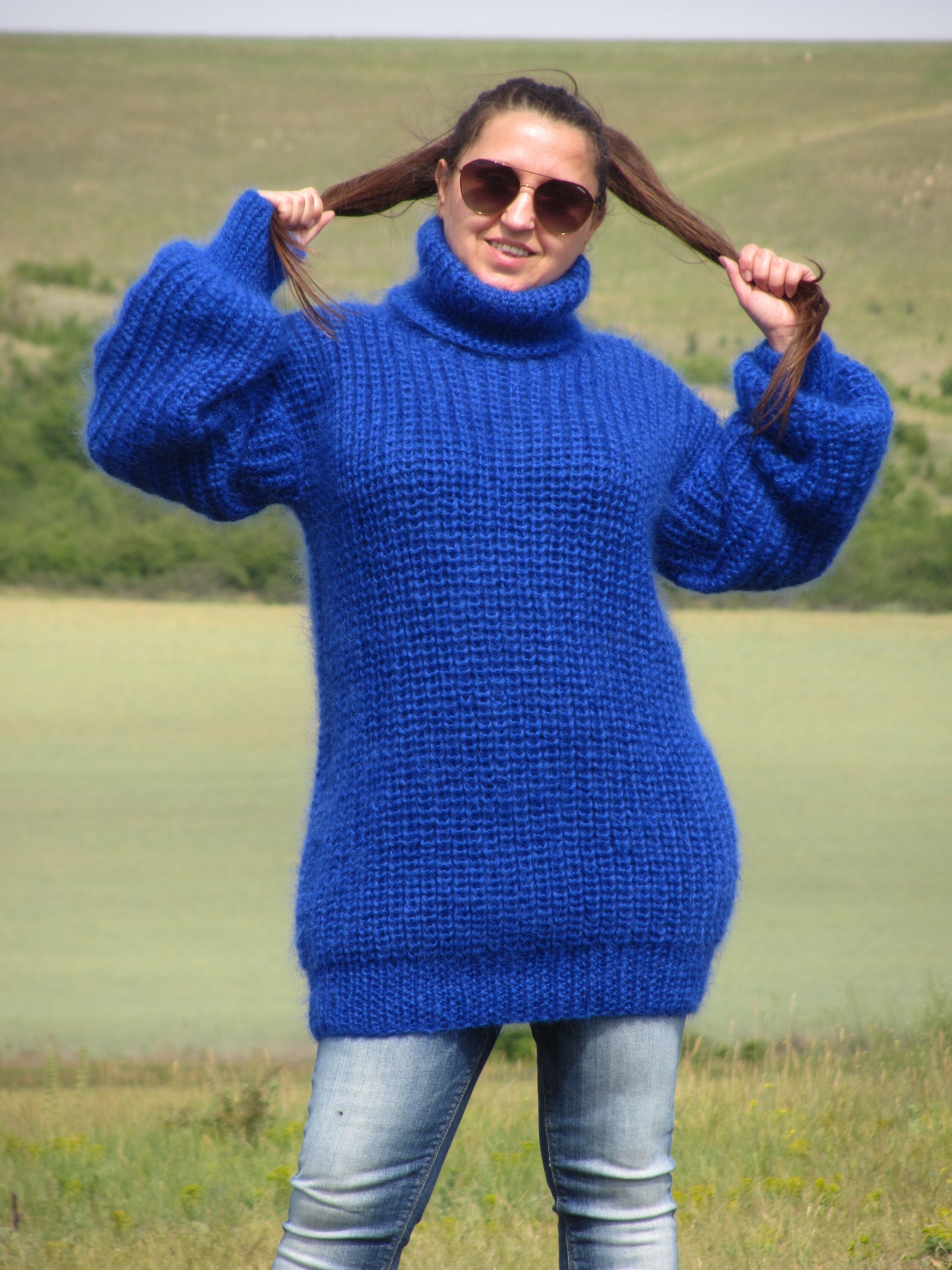 MOHAIR ROYAL BLUE sweater pullover thick ribbed warm hand Etsy