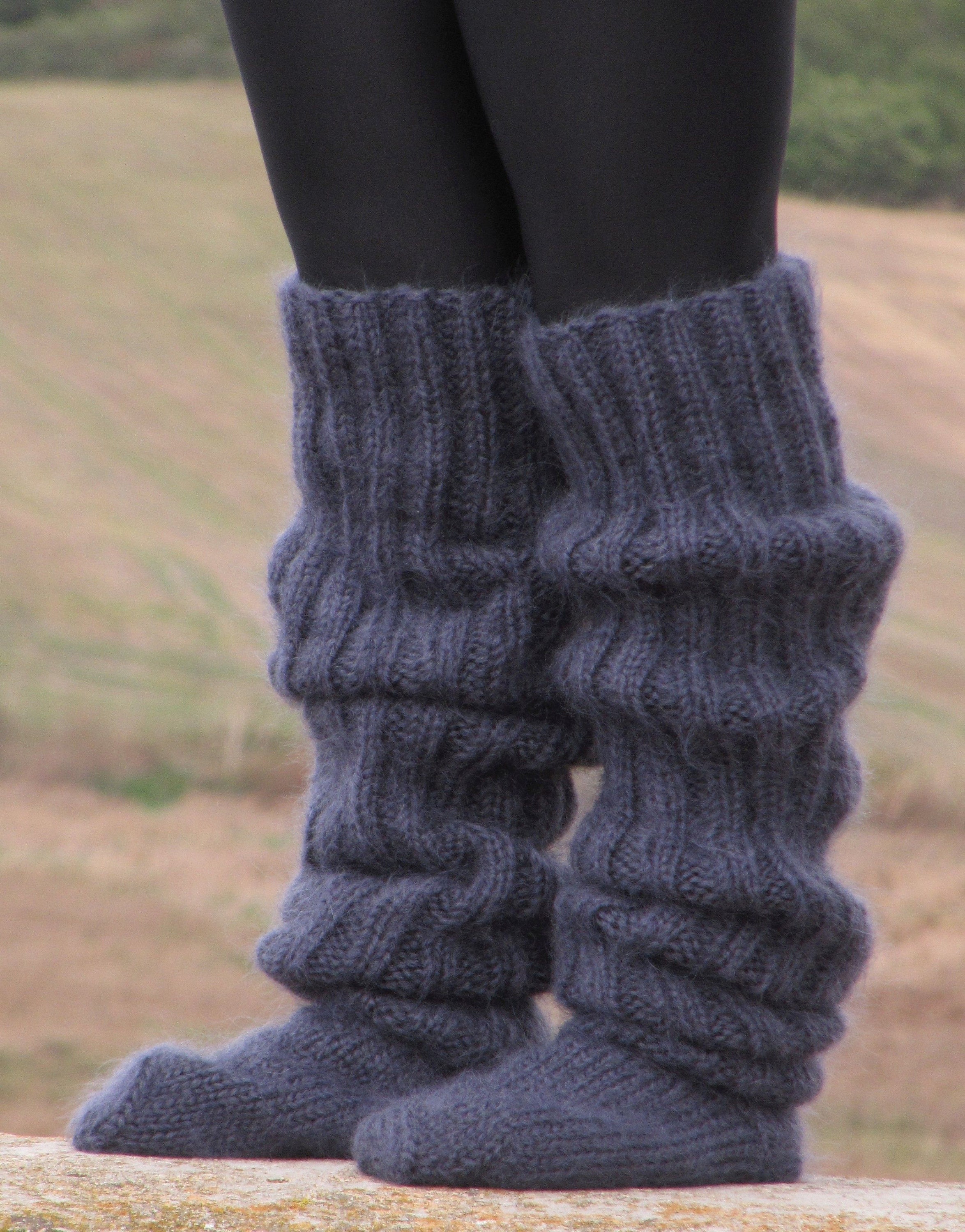 MOHAIR Hand Knitted Long Socks Stockings DARK GREY Leg Warmers Etsy