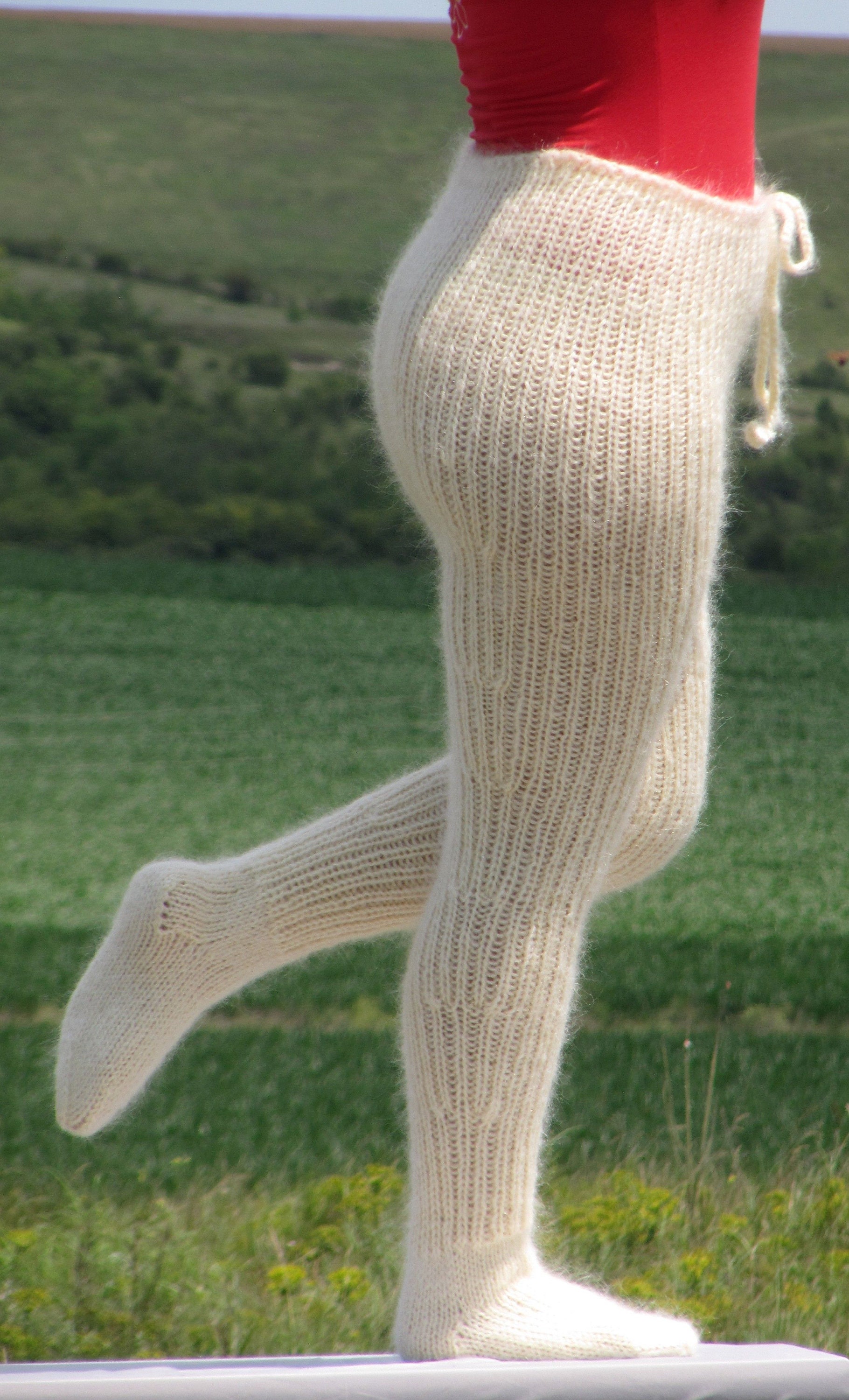 MOHAIR CREAM Pants With Socks Fuzzy Trousers With Socks - Etsy UK