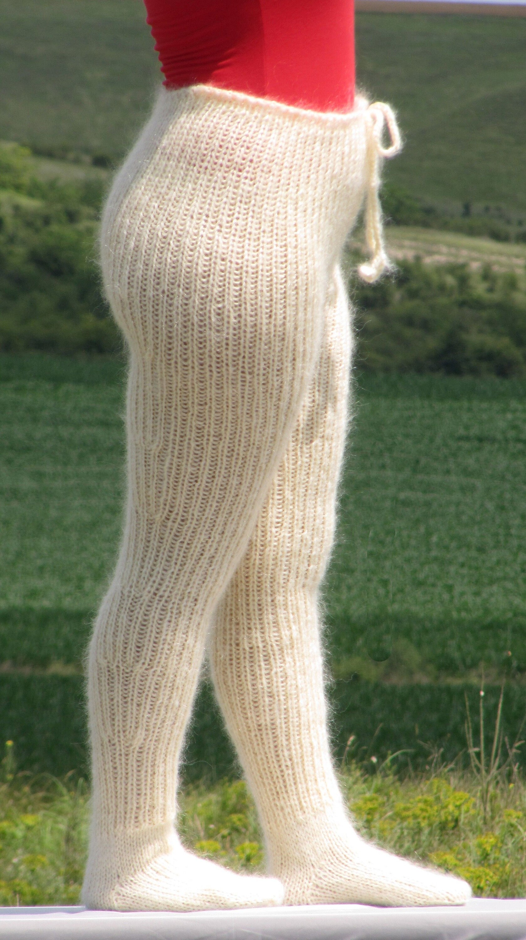 MOHAIR CREAM Pants With Socks Fuzzy Trousers With Socks - Etsy
